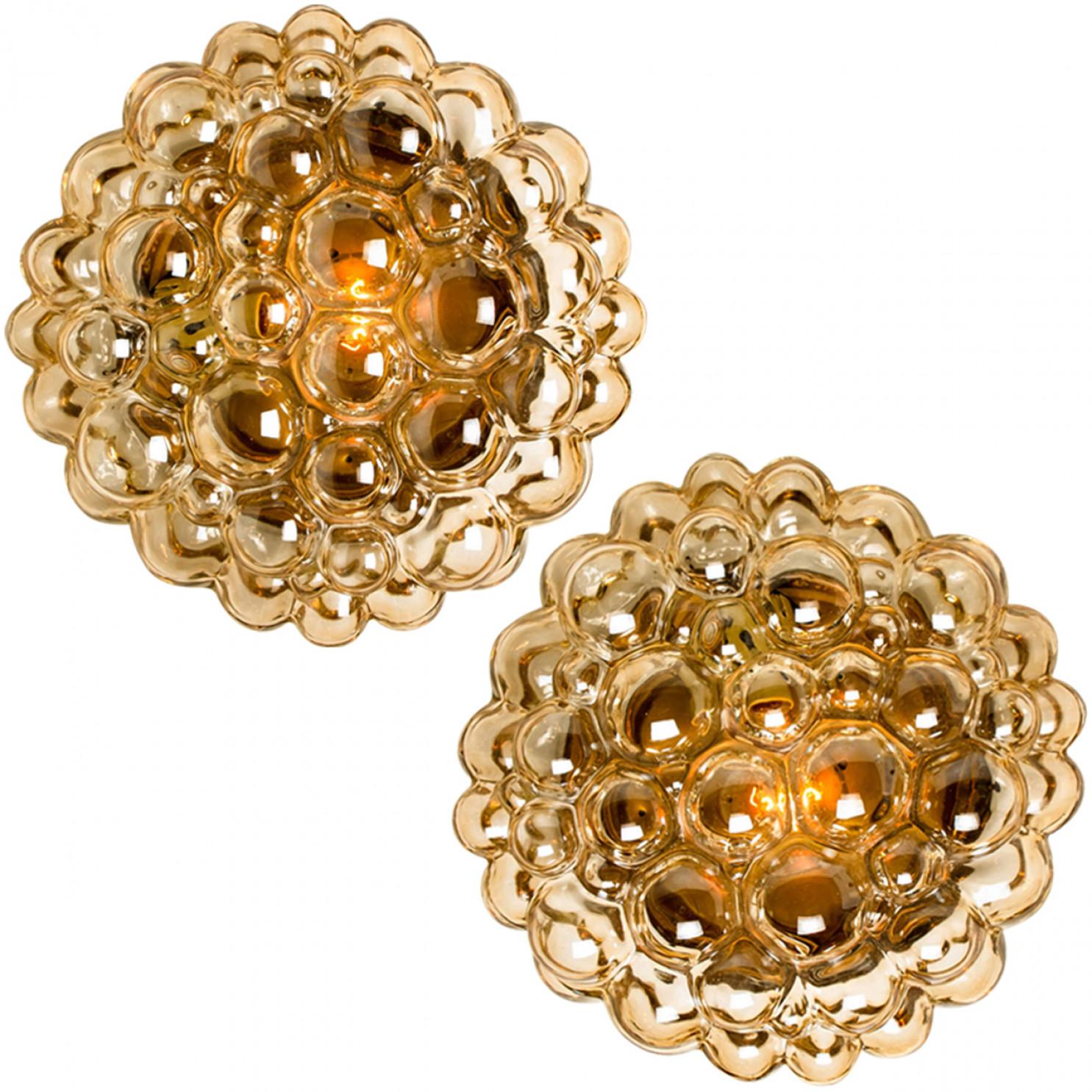 Helena Tynell Amber Glass Wall Sconces, Germany, 1960s For Sale 2