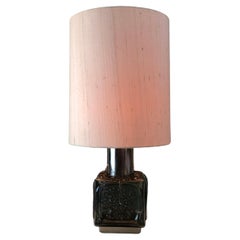 Helena Tynell Table Lamp, Smoked Glass, Chrome & Silk Lampshade, 1960s, Germany