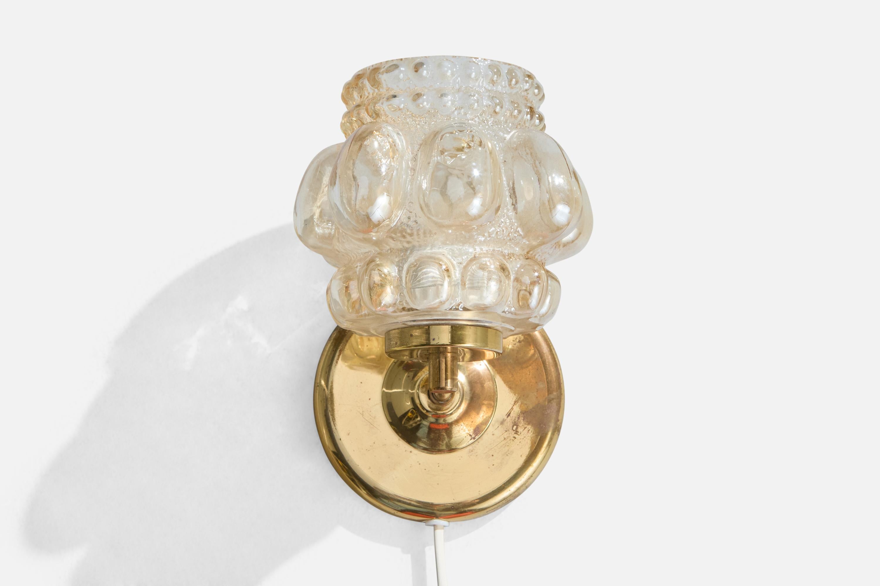 Mid-Century Modern Helena Tynell Attribution, Wall Light, Brass, Glass, Sweden, 1960s For Sale
