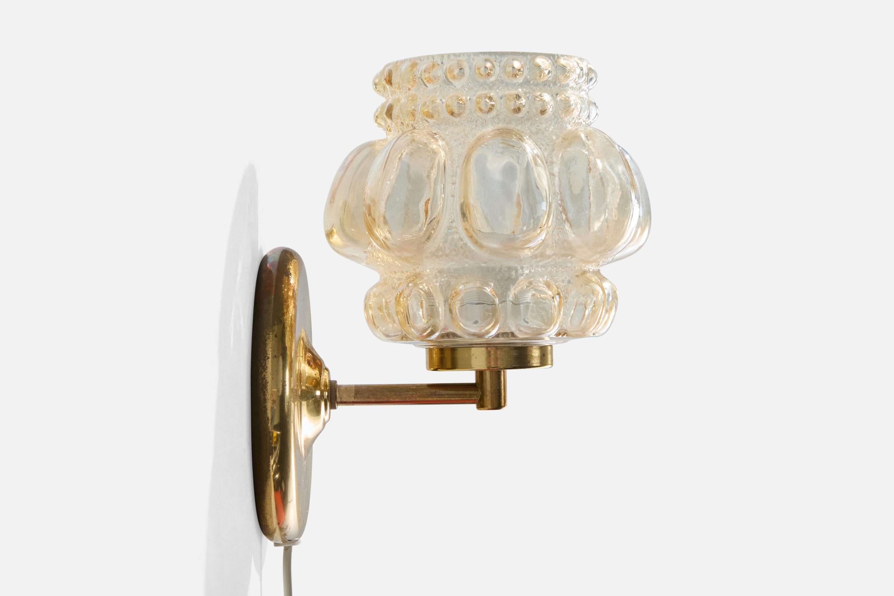 Swedish Helena Tynell Attribution, Wall Light, Brass, Glass, Sweden, 1960s For Sale