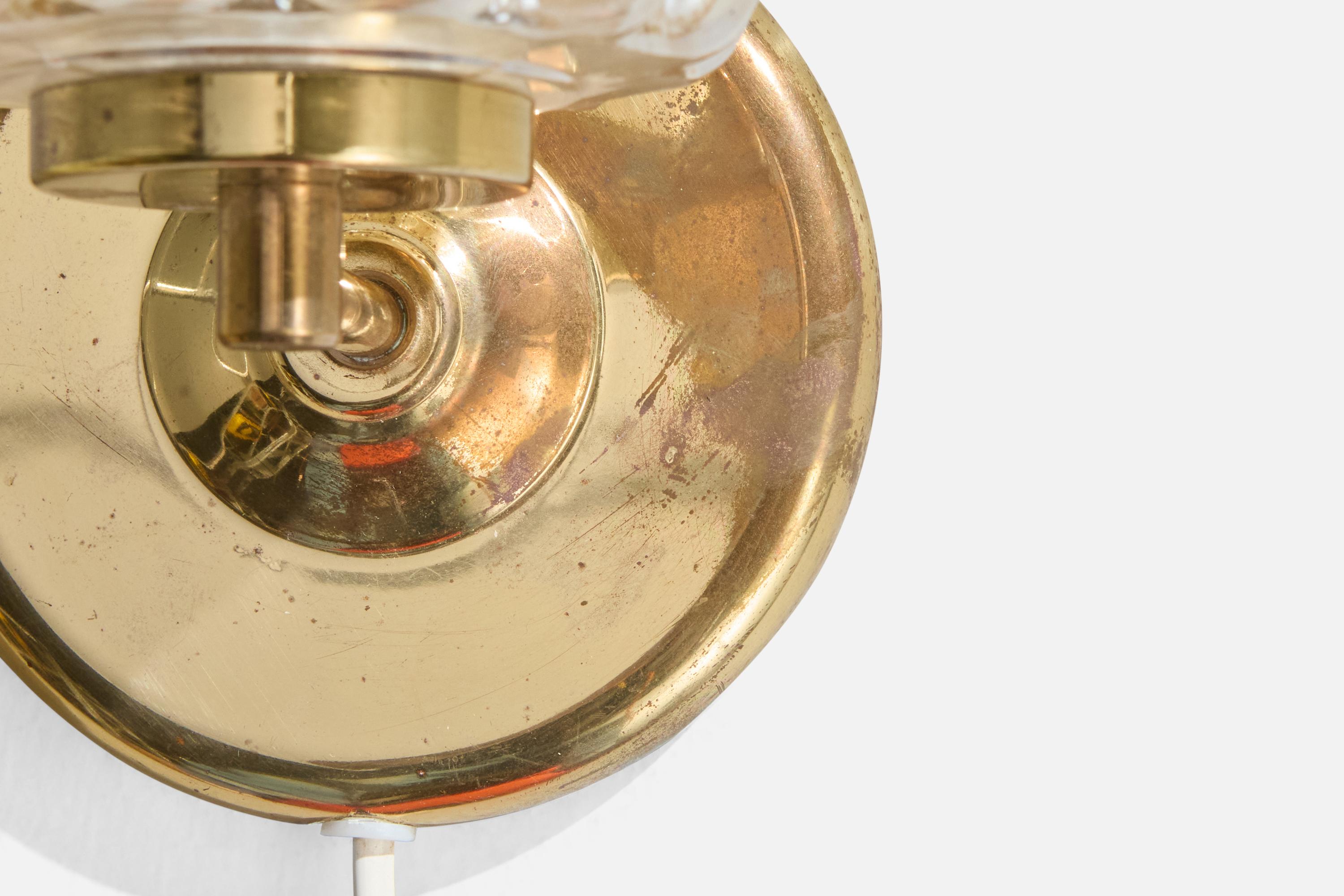 Mid-20th Century Helena Tynell Attribution, Wall Light, Brass, Glass, Sweden, 1960s For Sale