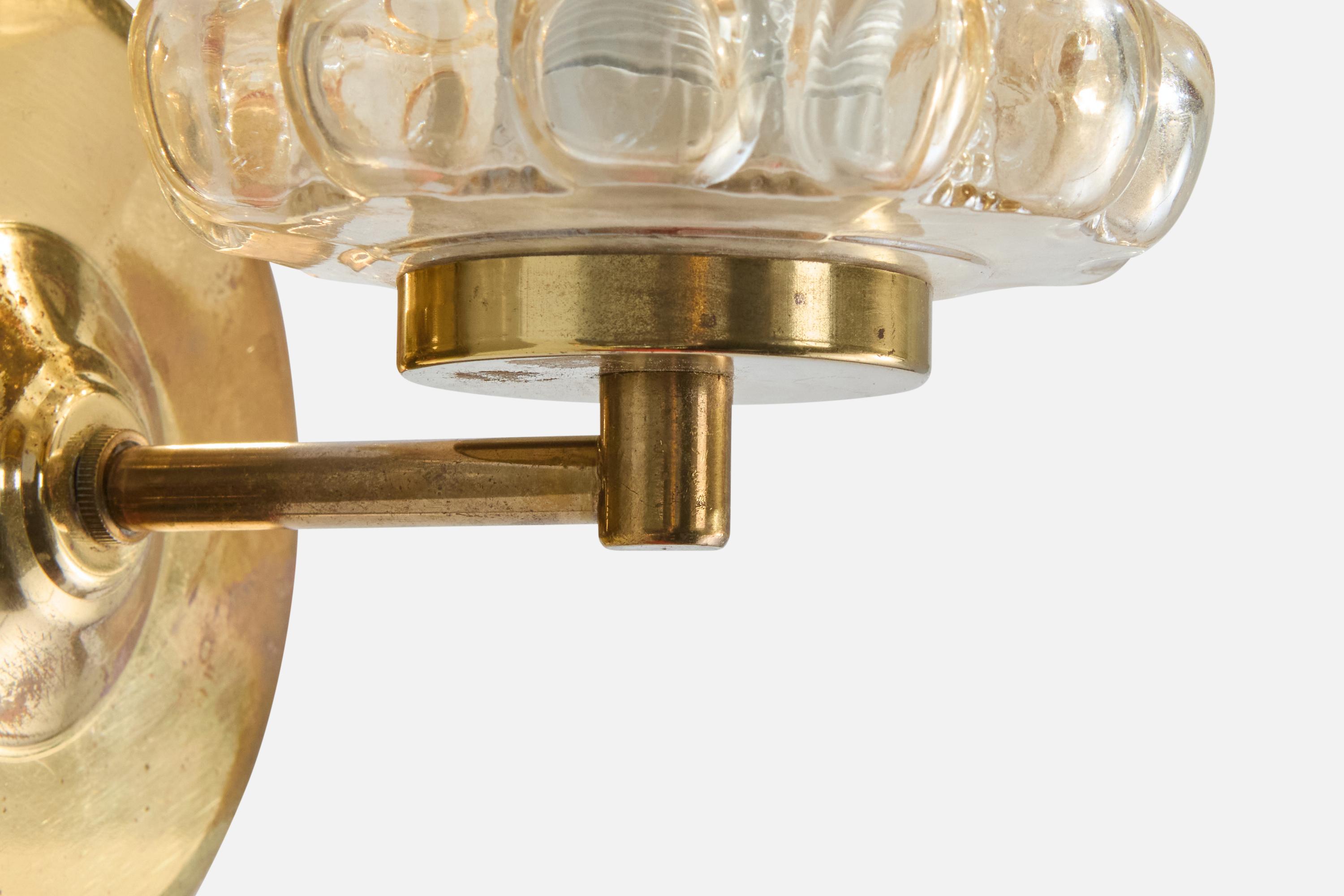 Helena Tynell Attribution, Wall Light, Brass, Glass, Sweden, 1960s For Sale 1