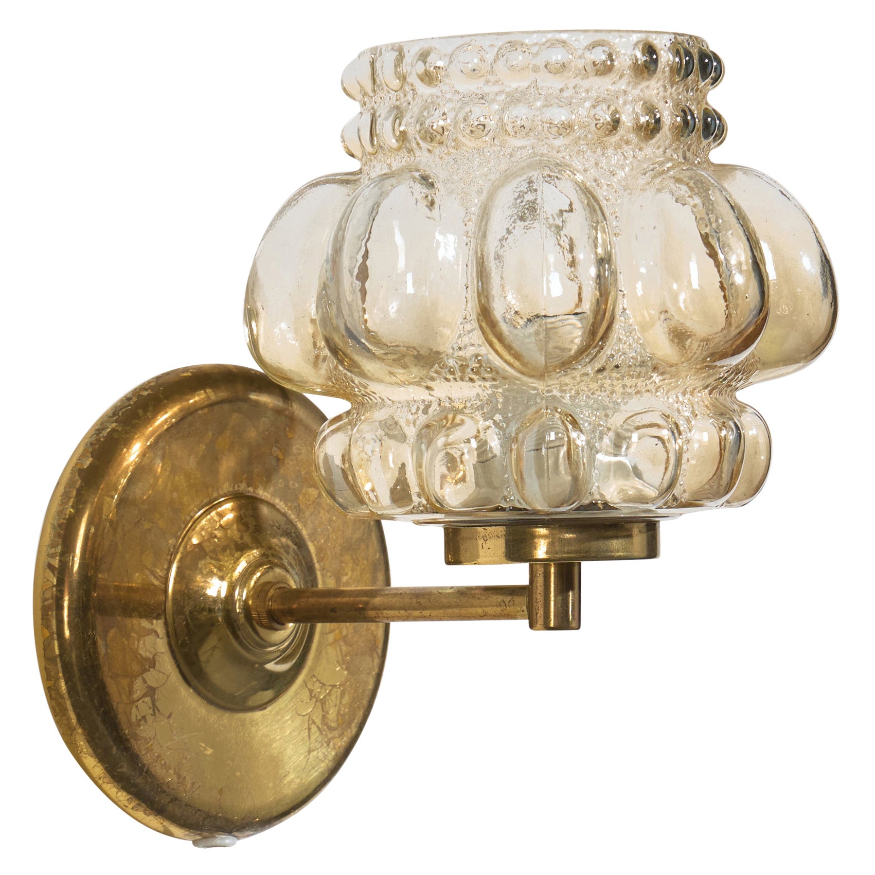 Helena Tynell Attribution, Wall Light, Brass, Glass, Sweden, 1960s