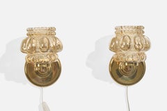 Helena Tynell Attribution, Wall Lights, Brass, Glass, Sweden, 1960s