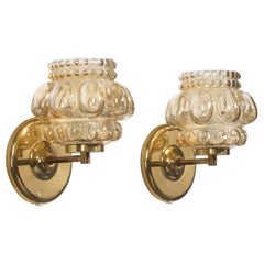Helena Tynell Attribution, Wall Lights, Brass, Glass, Sweden, 1960s