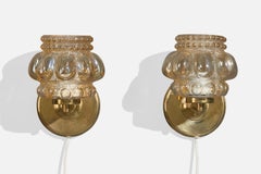 Helena Tynell Attribution, Wall Lights, Glass, Brass, Sweden, 1960s