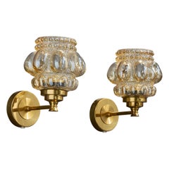 Helena Tynell Attribution, Wall Lights, Glass, Brass, Sweden, 1960s
