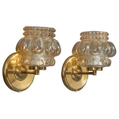 Helena Tynell Attribution, Wall Lights, Glass, Brass, Sweden, 1960s