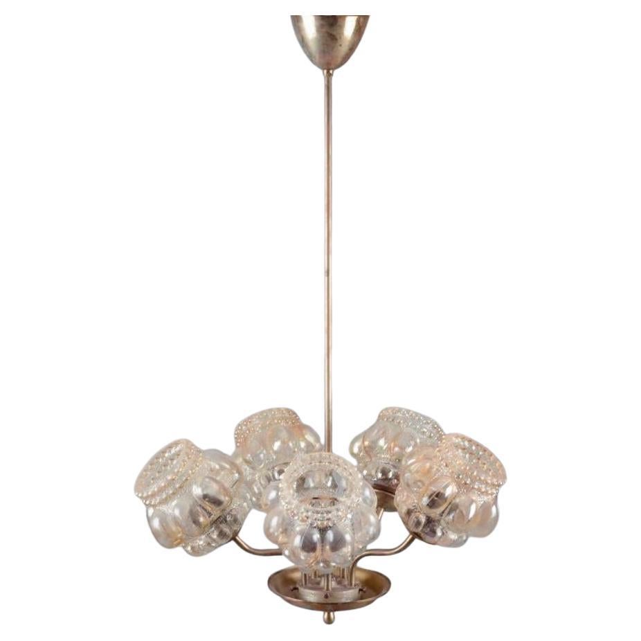 Helena Tynell. Five-armed ceiling lamp in brass. 1970s