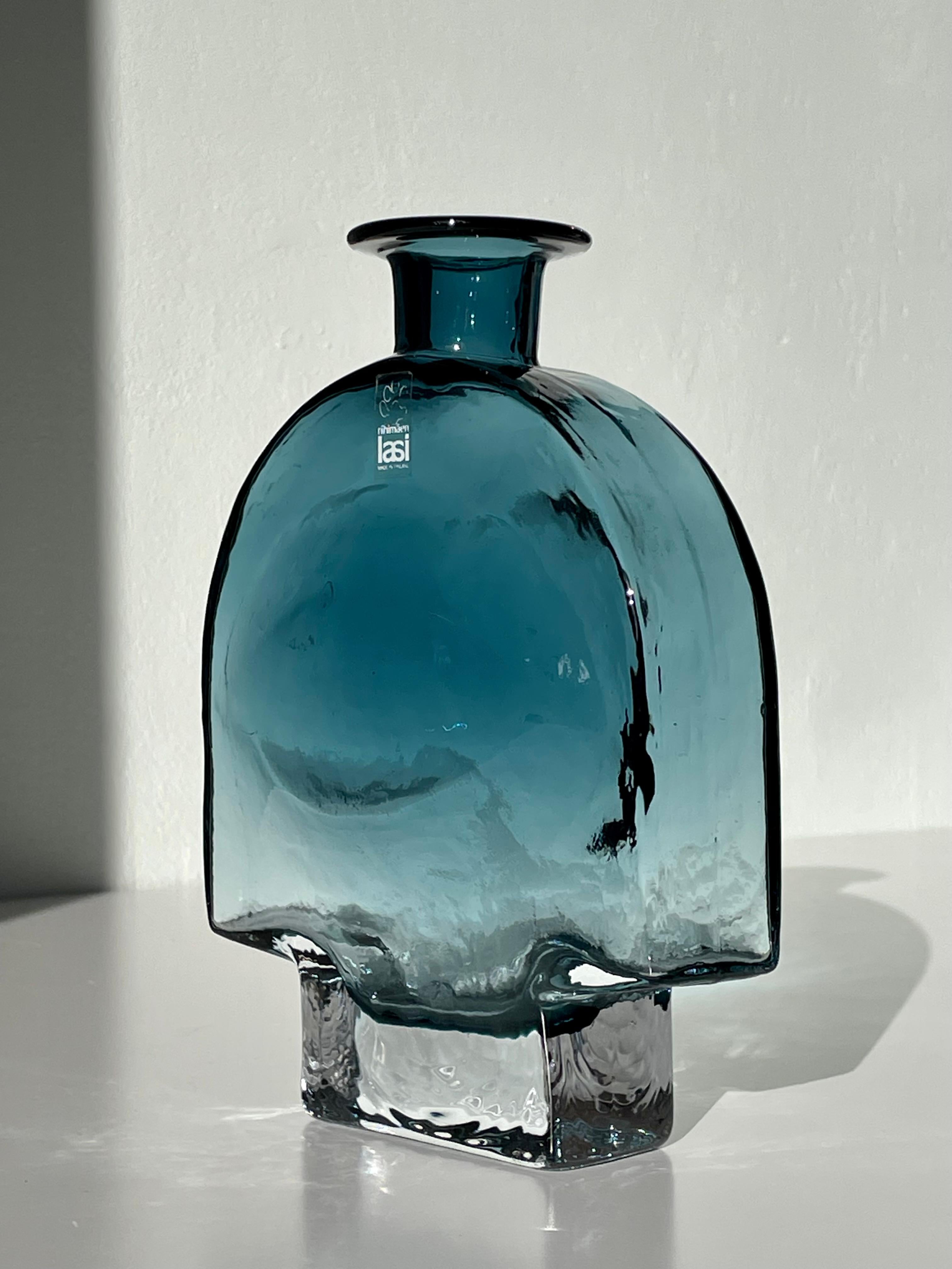 20th Century Helena Tynell for Riihimäen Lasi Blue Sculptural Vase, 1970s For Sale
