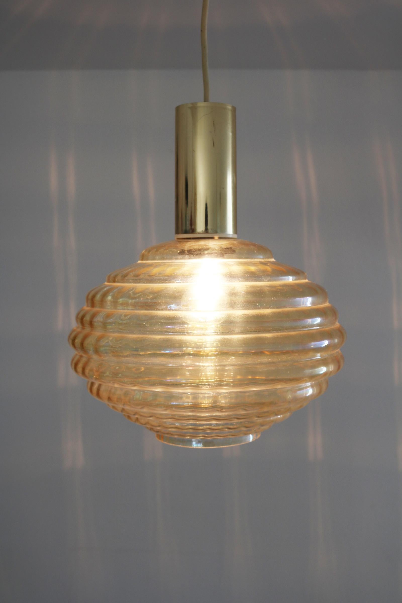 Helena Tynell glass pendant lamp for Glashutte Limburg, Germany, 1960s
Light amber glass and brass. 1xE27 fitting.