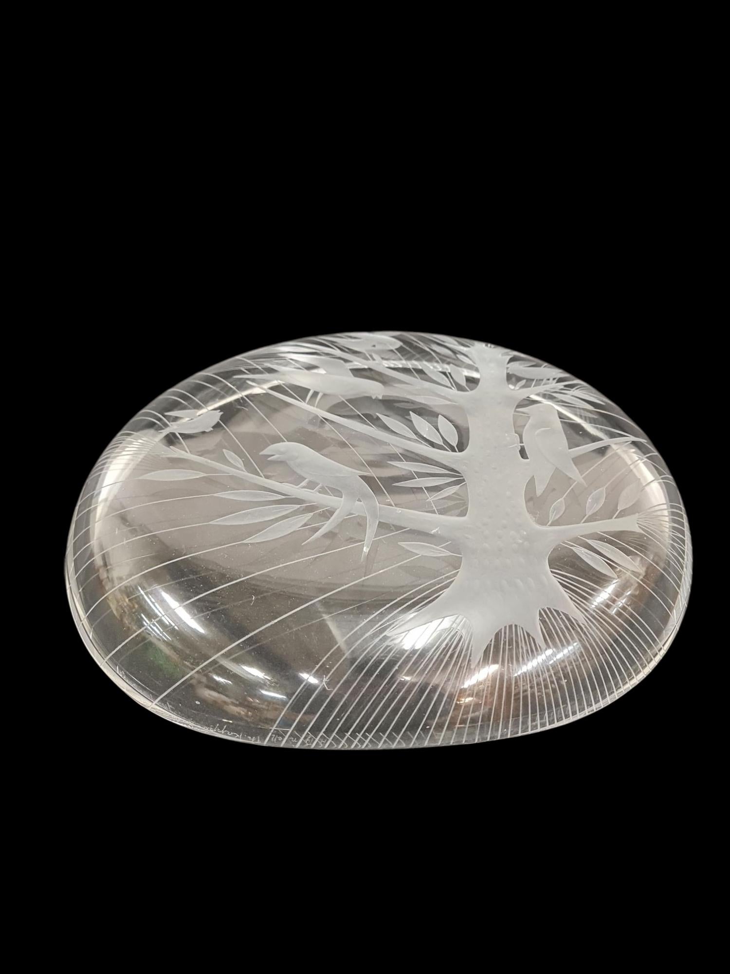 Helena Tynell, Theodor Käppi Engraved Bird Tree Model 6649, Riihimäen Lasi 1953 Finlandés en venta