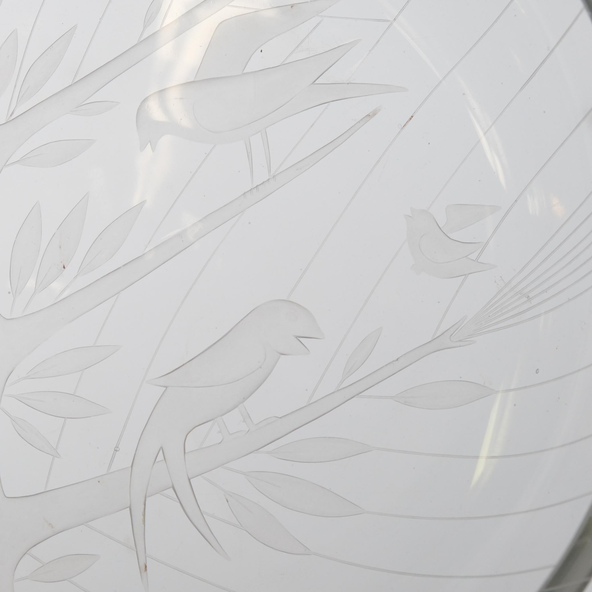 Helena Tynell, Theodor Käppi Engraved Bird Tree Model 6649, Riihimäen Lasi 1953 im Zustand „Gut“ im Angebot in Helsinki, FI