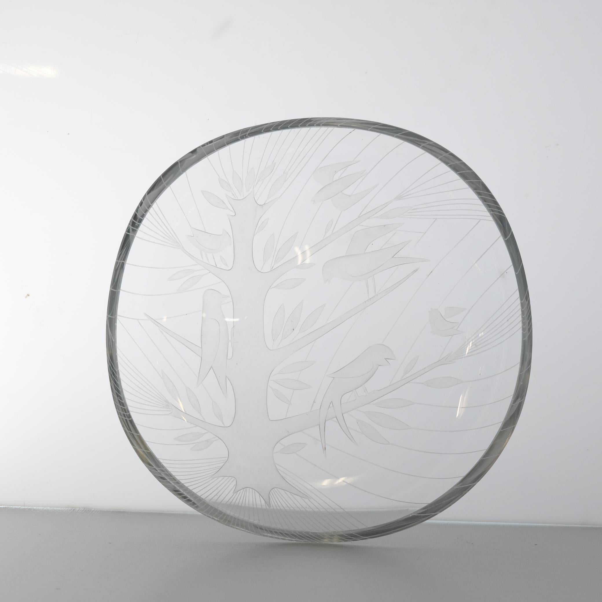 Helena Tynell, Theodor Käppi Engraved Bird Tree Model 6649, Riihimäen Lasi 1953 (Mitte des 20. Jahrhunderts) im Angebot