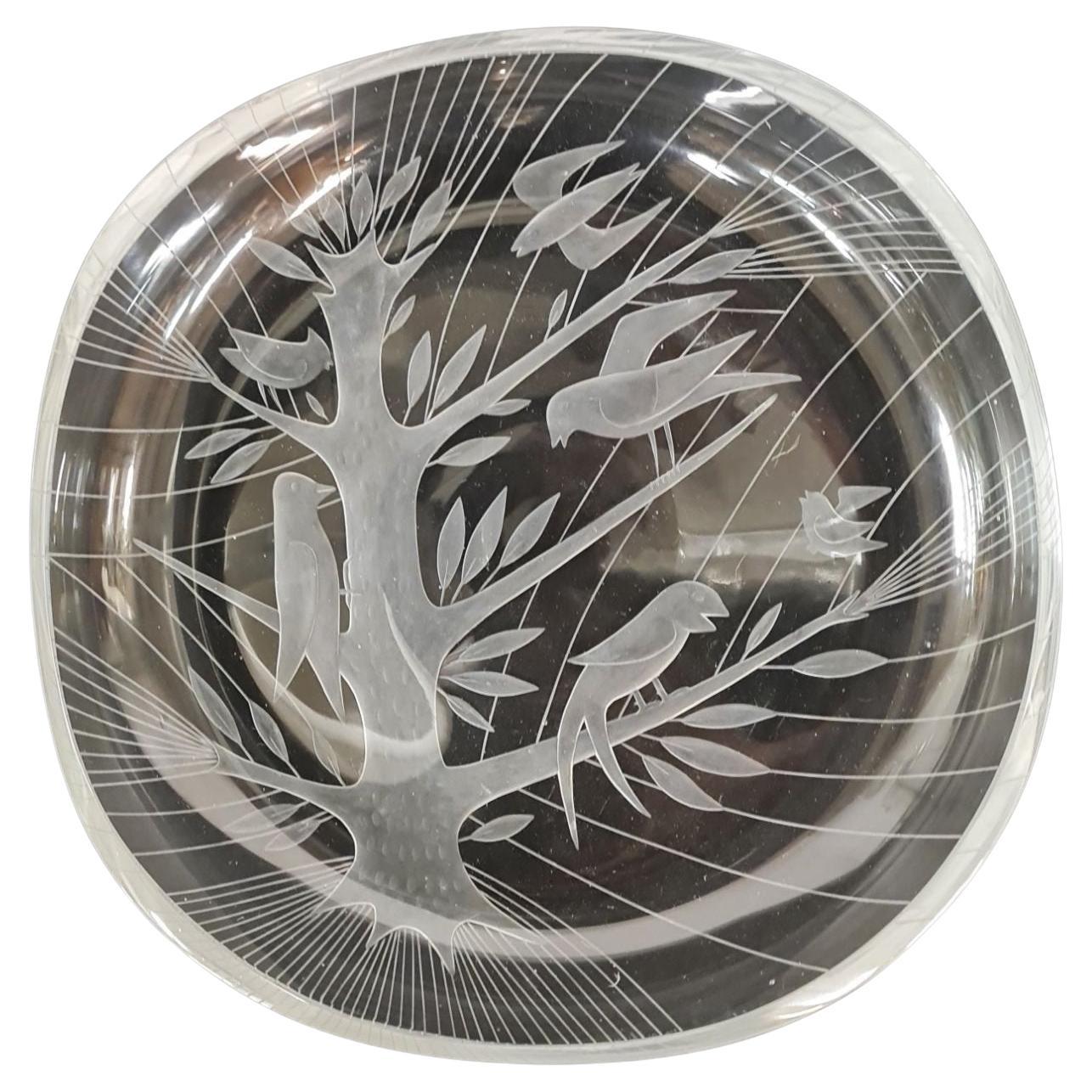 Helena Tynell, Theodor Käppi Engraved Bird Tree Model 6649, Riihimäen Lasi 1953 en venta