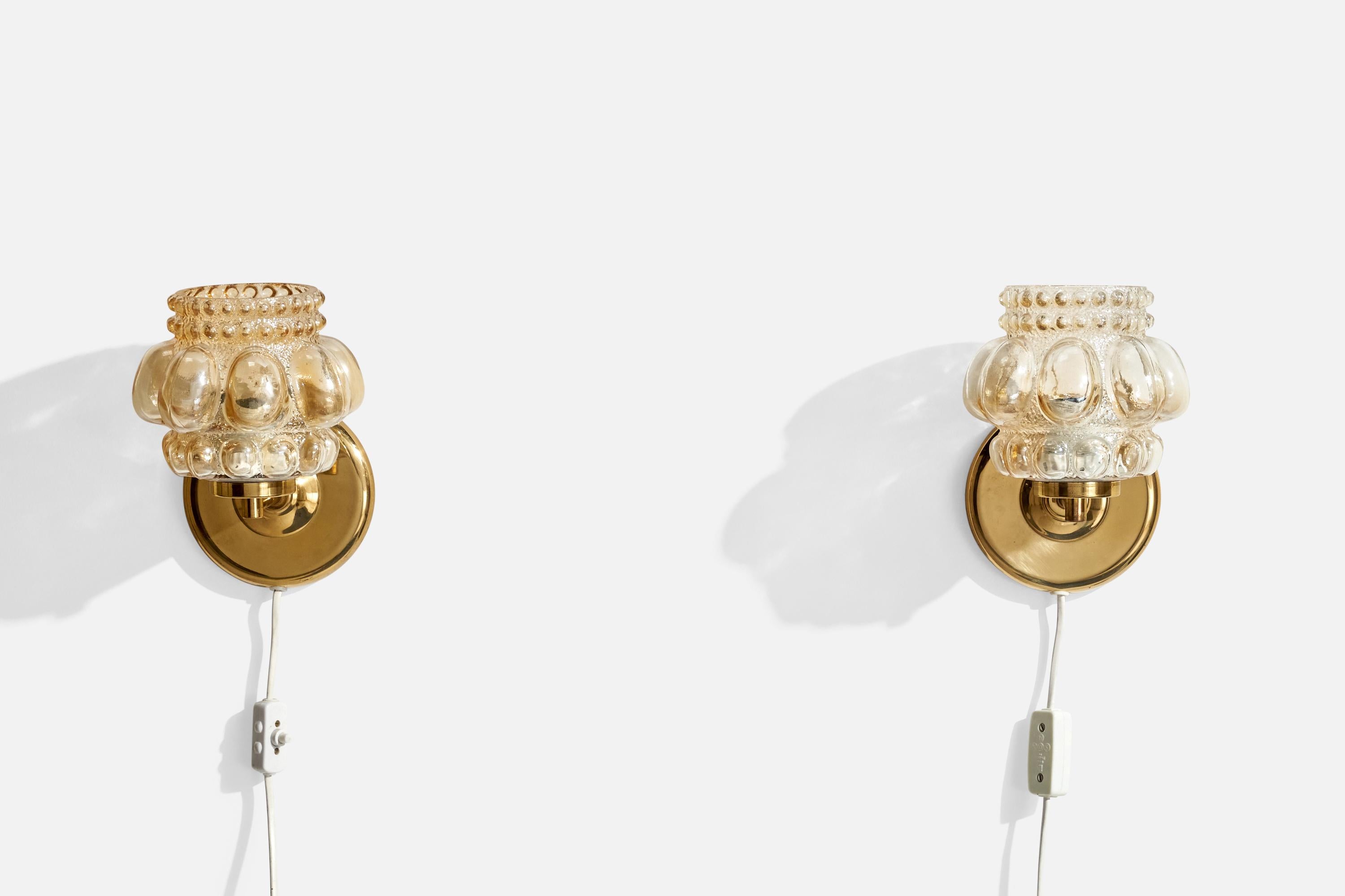 Mid-Century Modern Helena Tynell, Wall Lights, Brass, Glass, Sweden, 1960s For Sale