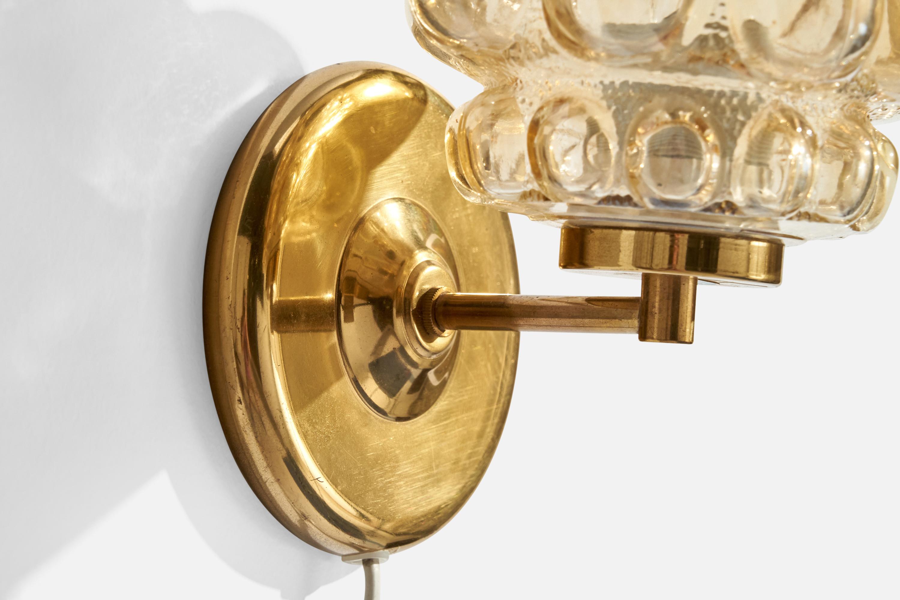 Mid-20th Century Helena Tynell, Wall Lights, Brass, Glass, Sweden, 1960s For Sale