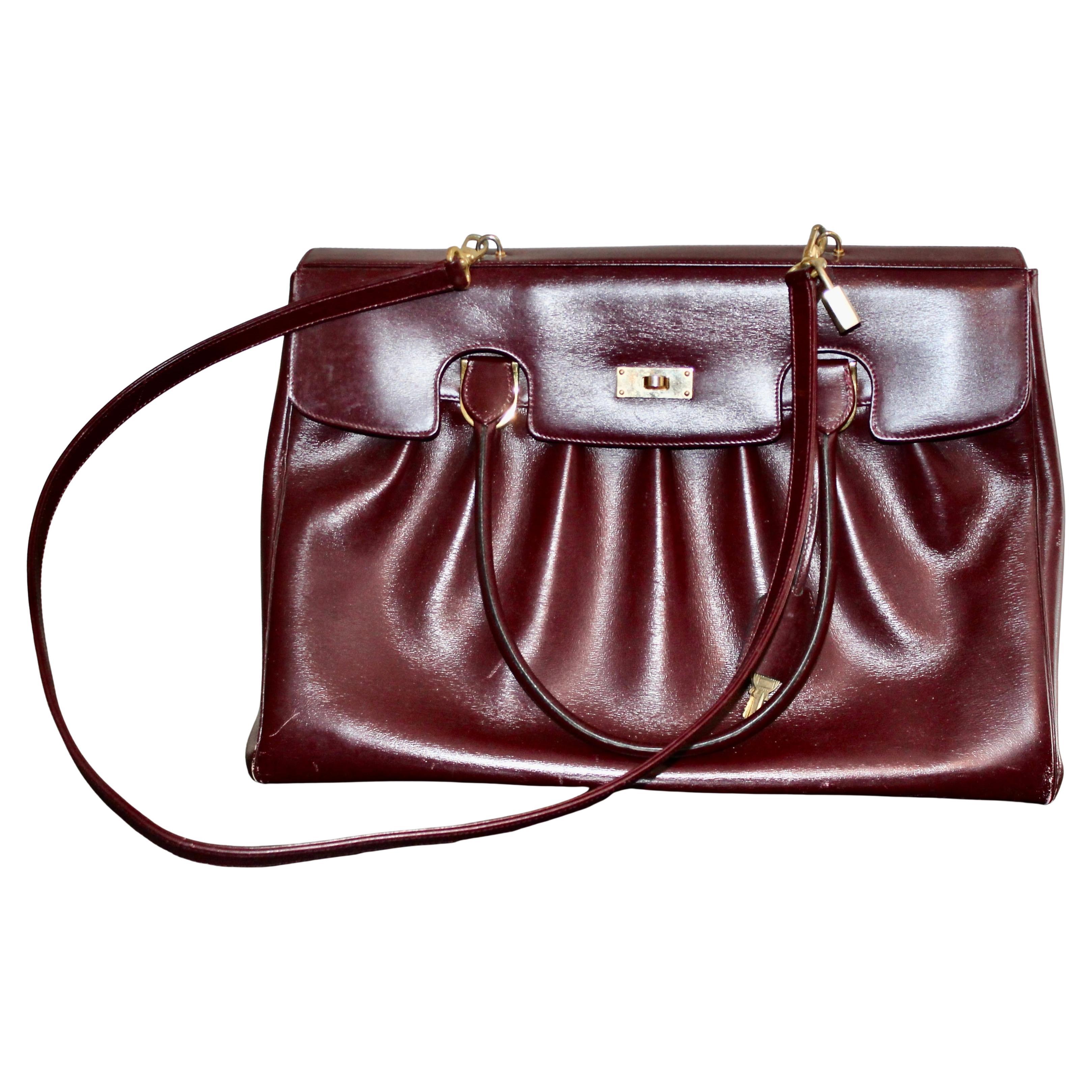Helene Arpels Fourre-tout en cuir bourgogne Made in France