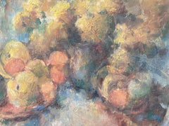 Still Life with Fruit and Flowers (Mid-Century Framed Impressionist Painting)
