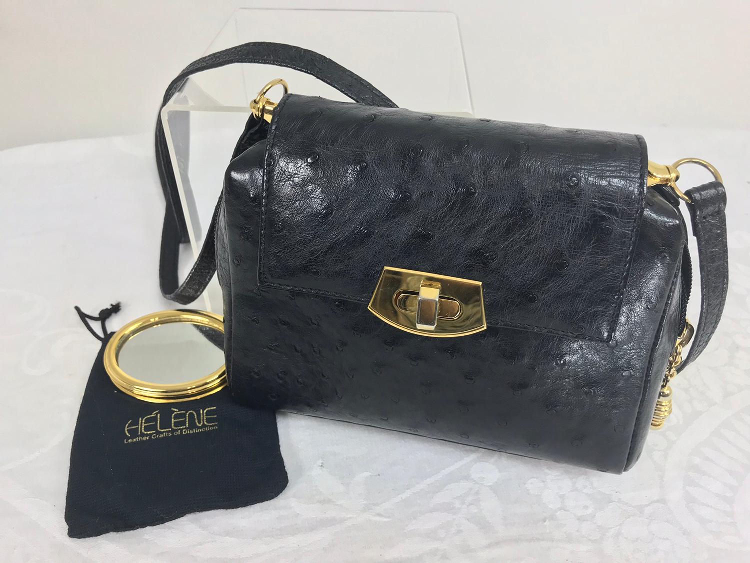 Helene Black Ostrich Cross Body/Clutch handbag Made in Italy 1990s For Sale 6