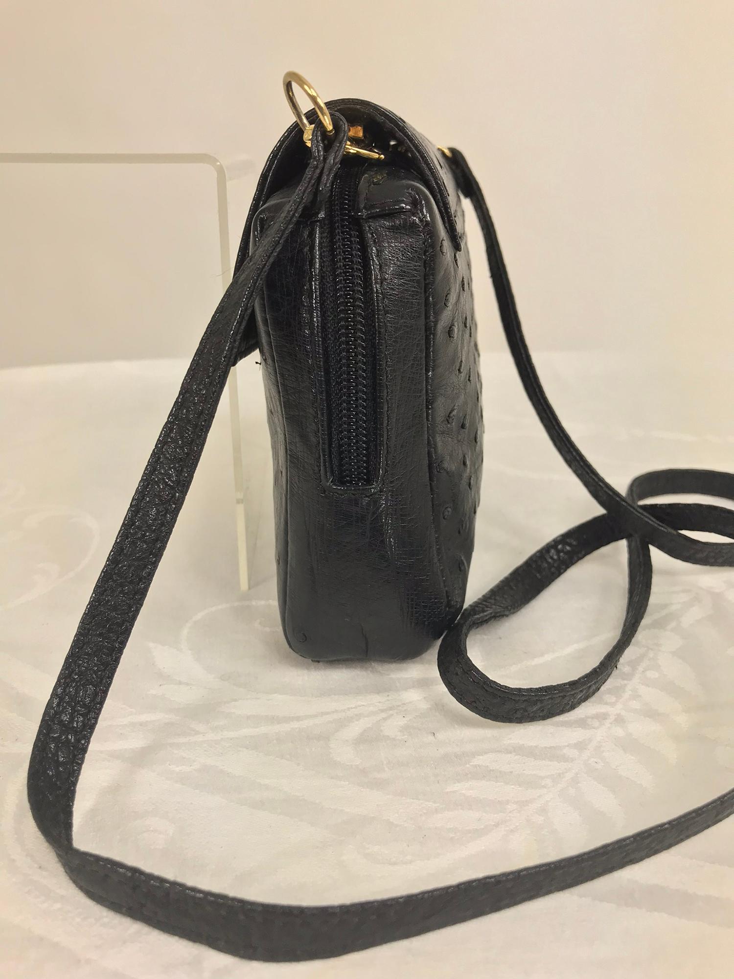 Helene Black Ostrich Cross Body/Clutch handbag Made in Italy 1990s For Sale 1