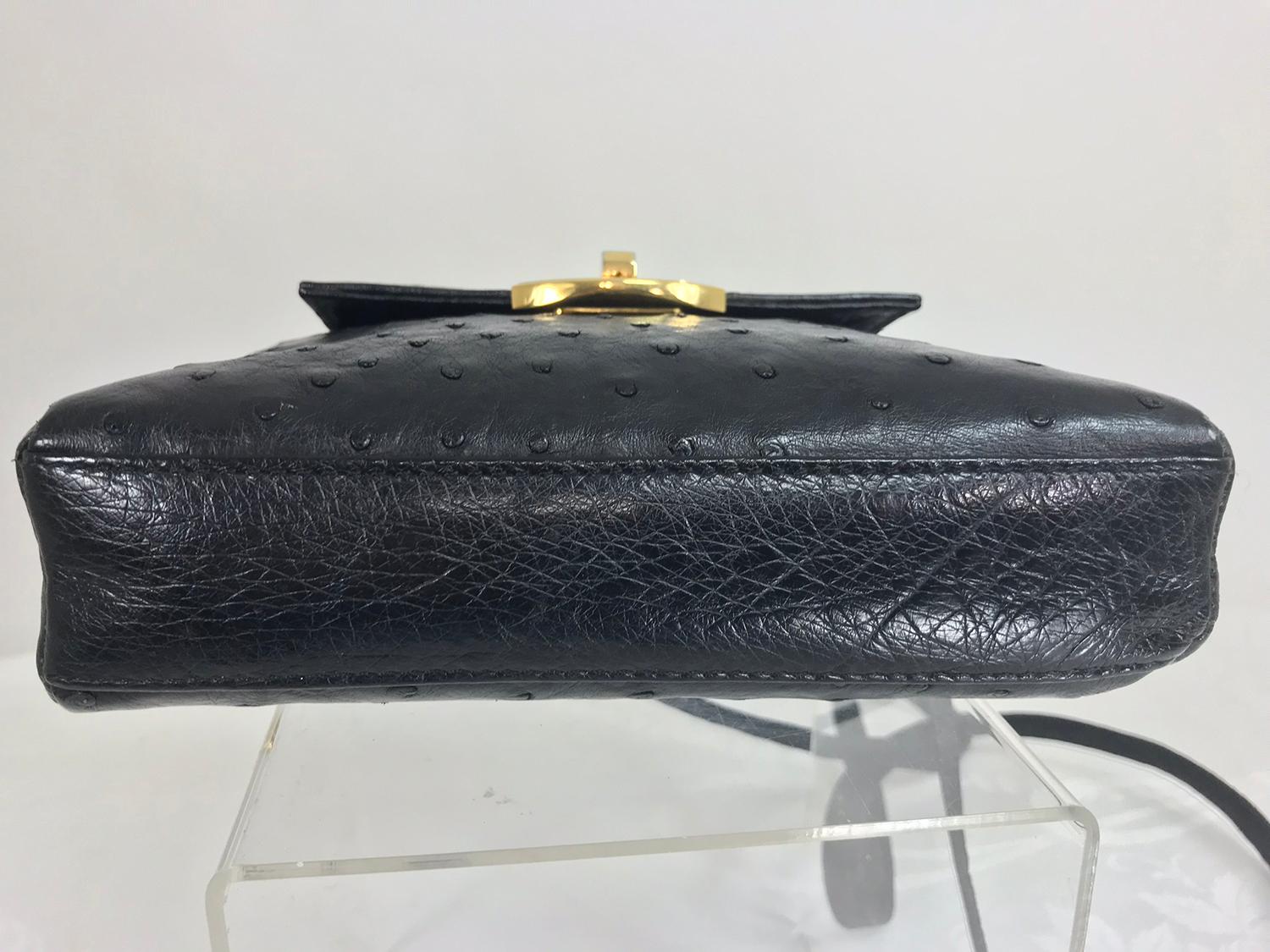 Helene Black Ostrich Cross Body/Clutch handbag Made in Italy 1990s For Sale 2