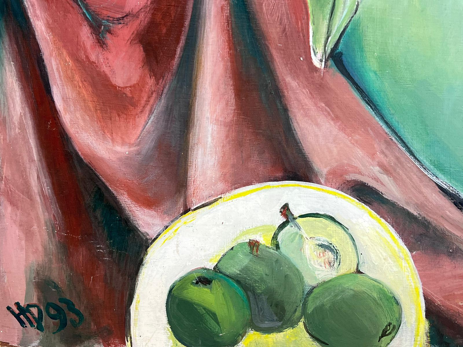 French Cubist 20th Century Oil Painting Nude Lady with Green Apples signed For Sale 2