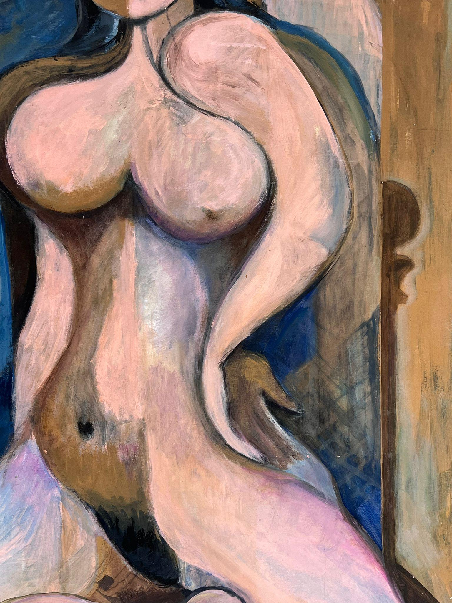 Large 20th Century French Cubist Nude Portrait of Lady Picasso Style Oil  - Painting by Helene Dadone