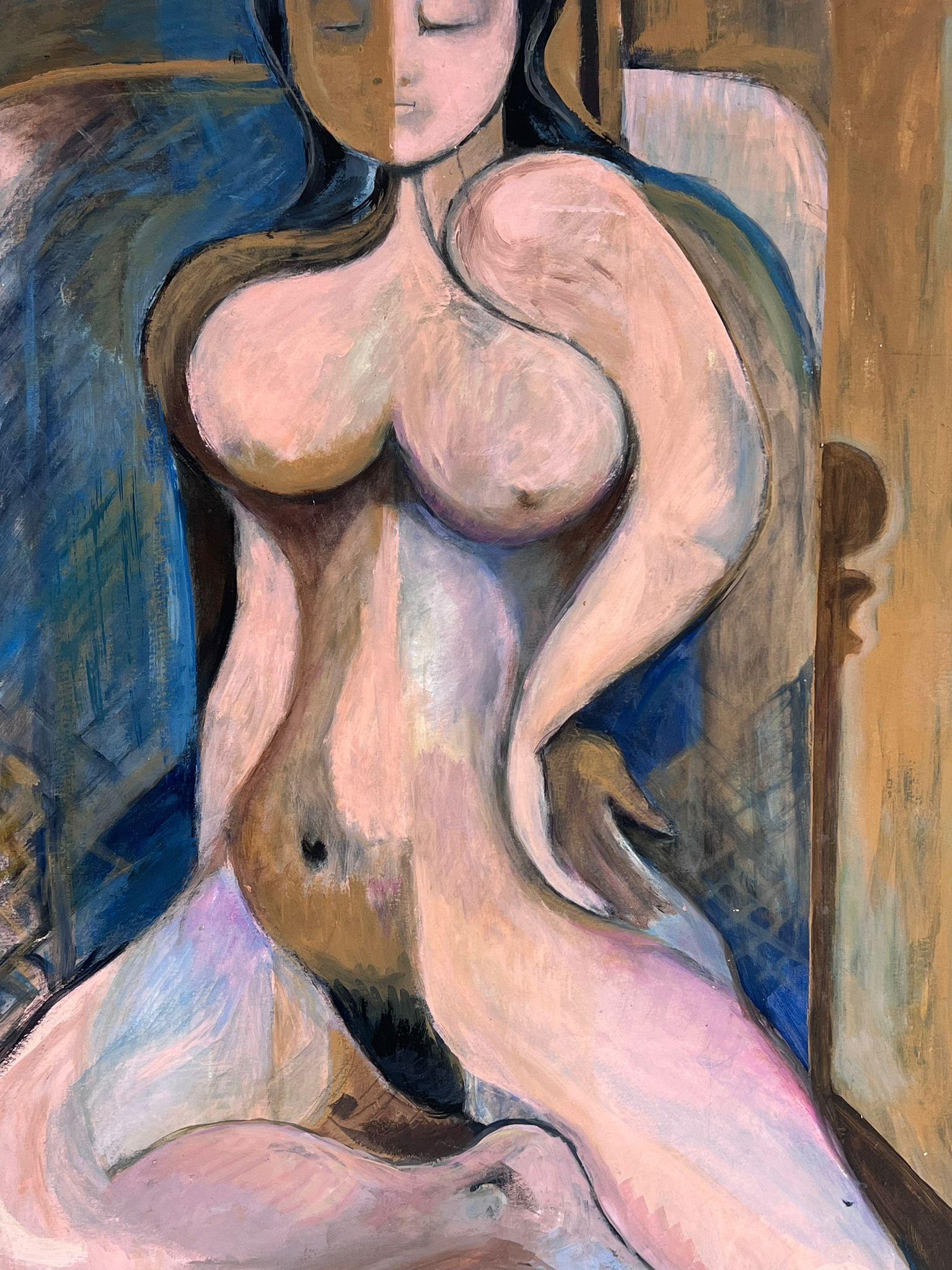 Large 20th Century French Cubist Nude Portrait of Lady Picasso Style Oil  For Sale 1