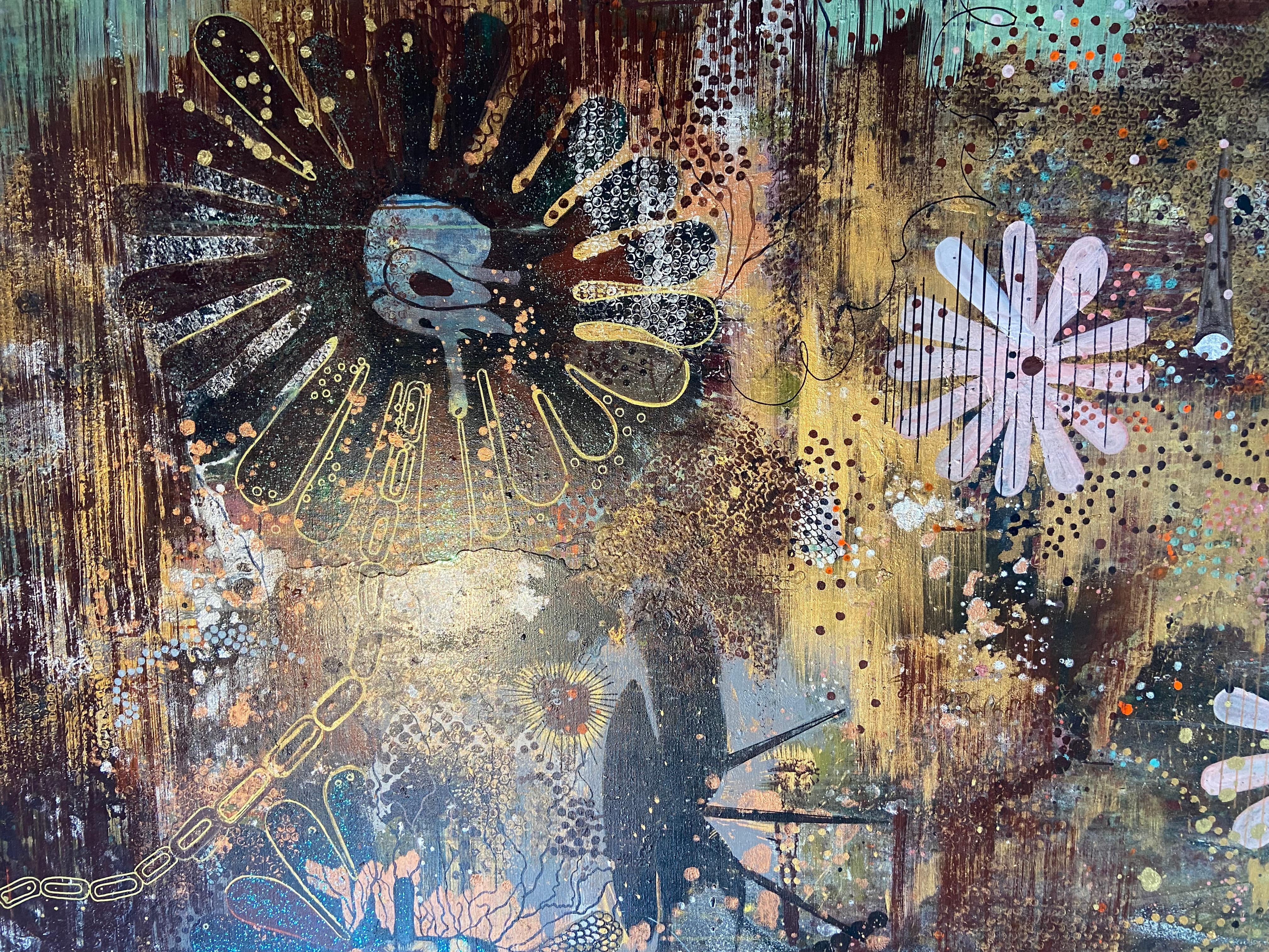 Helene Delprat
Elle a le collier de perles, lui les decorations, 2018
Pigmento, glitter e acrilico su tela
84,25 x 118,5 pollici  (214 x 301 cm)