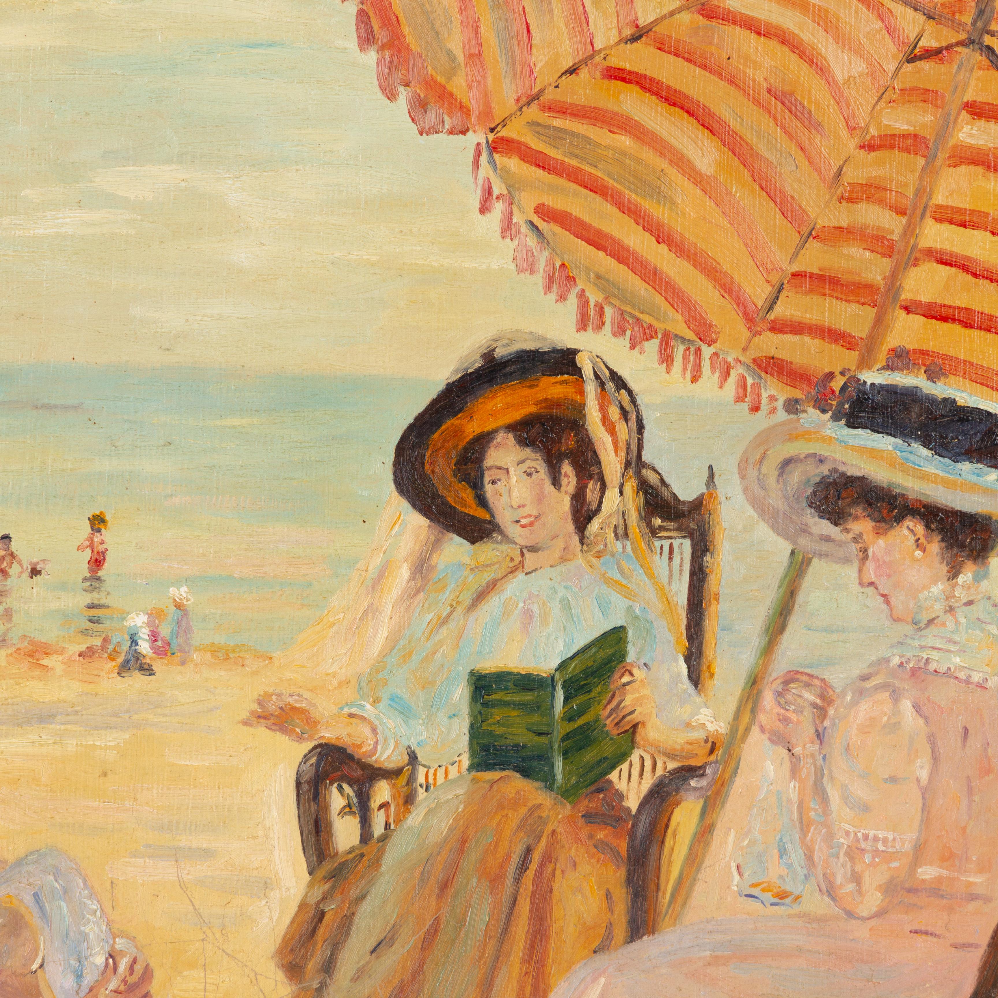 En buen estado
De una colección privada
Envío internacional gratuito
Hélène Dubourg Pintura al óleo impresionista belga Escena de playa 
