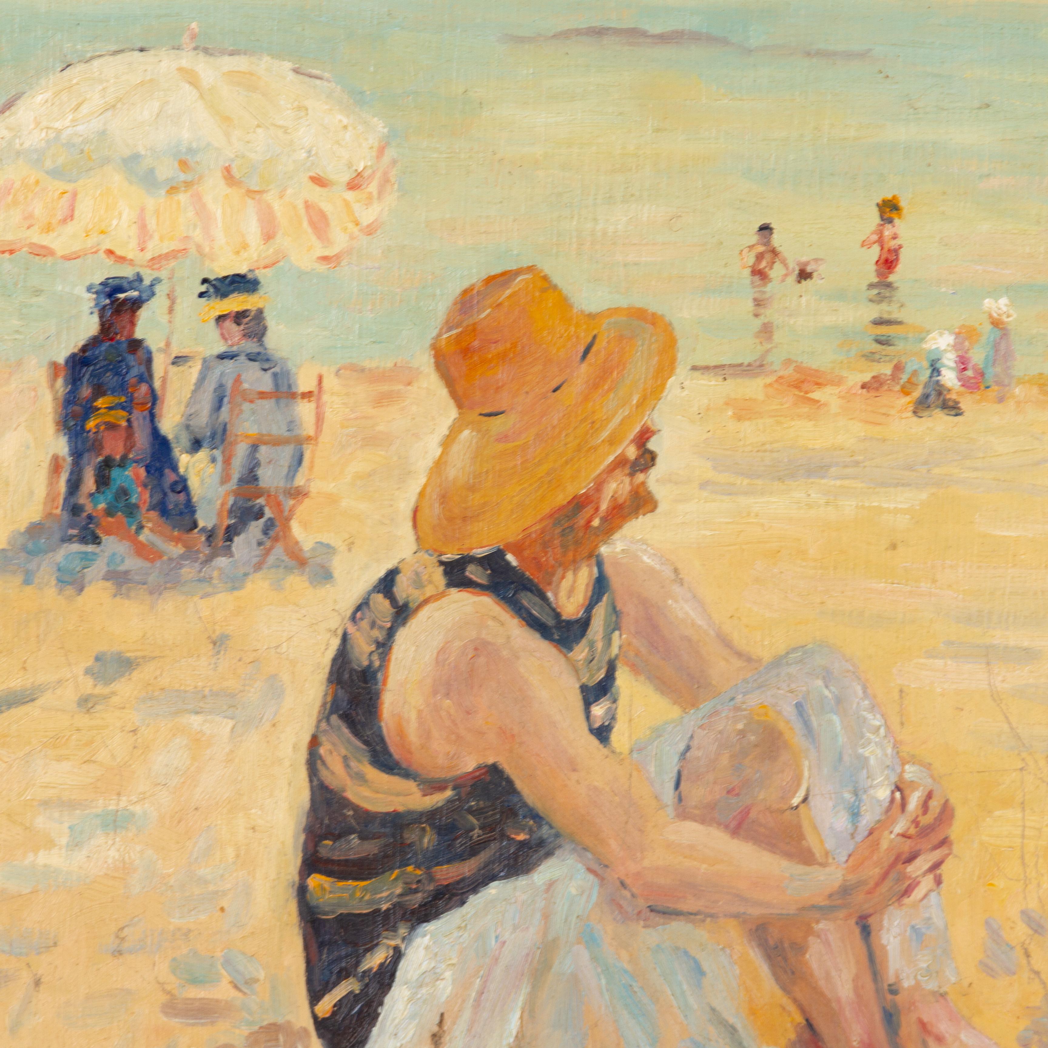 Hélène Dubourg Pintura al óleo impresionista belga Escena de playa en Bueno estado para la venta en Nottingham, GB