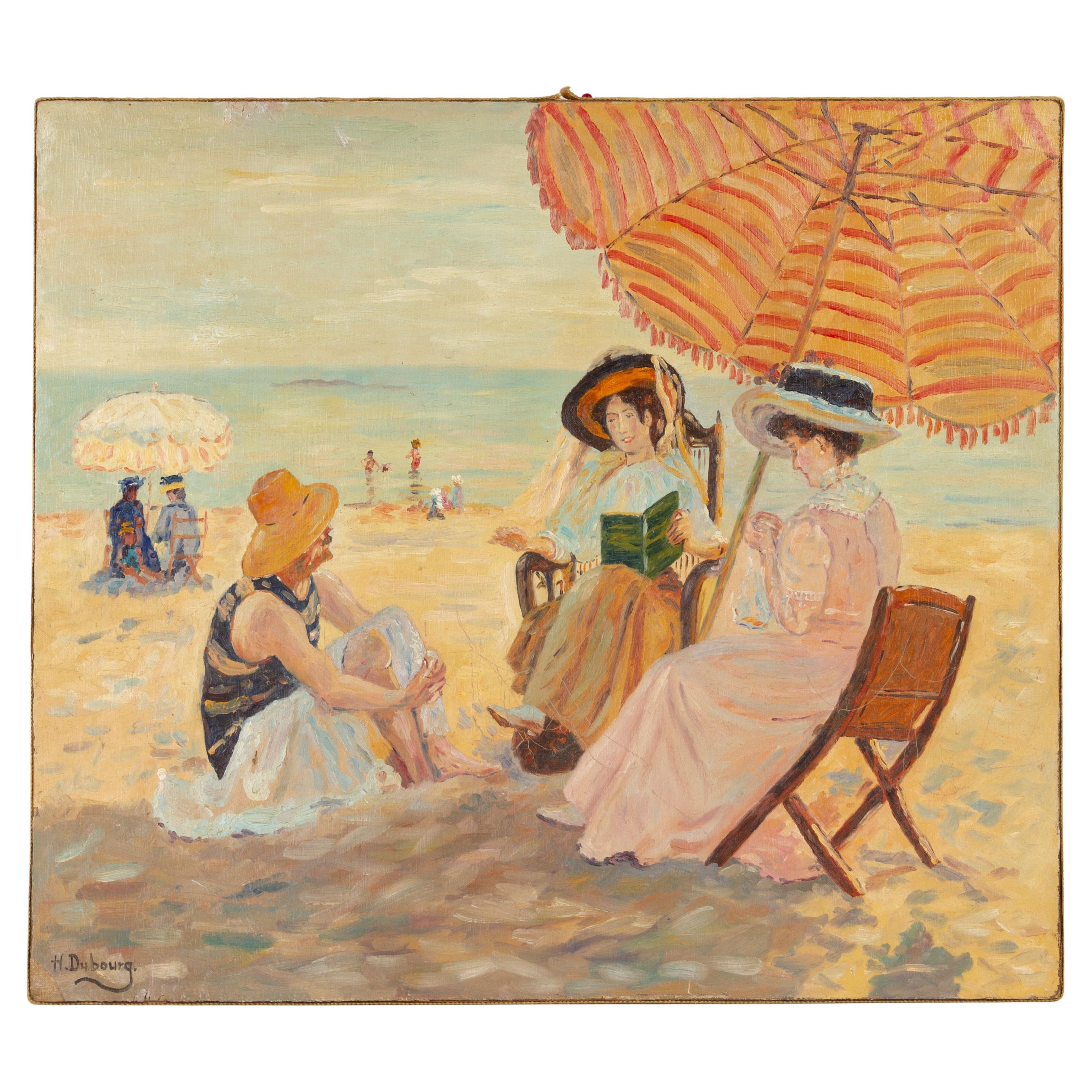 Hélène Dubourg Belgischer Impressionist Ölgemälde Strandszene 