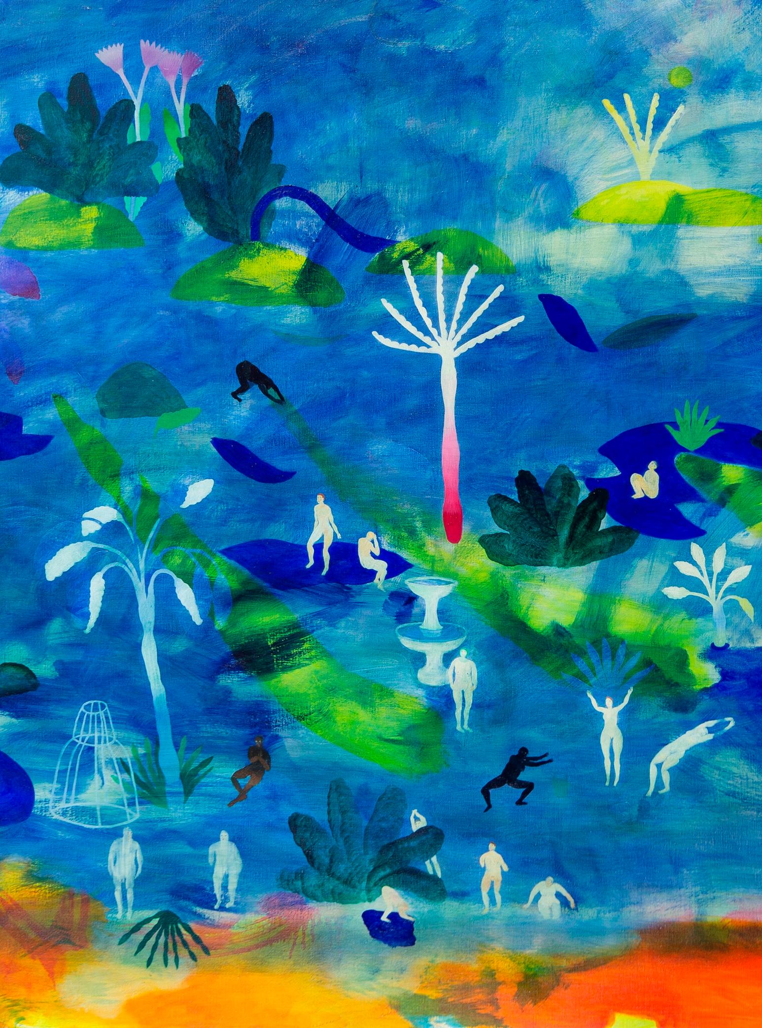 Along the red river Hélène Duclos 21st Century painting contemporary art blue  For Sale 1