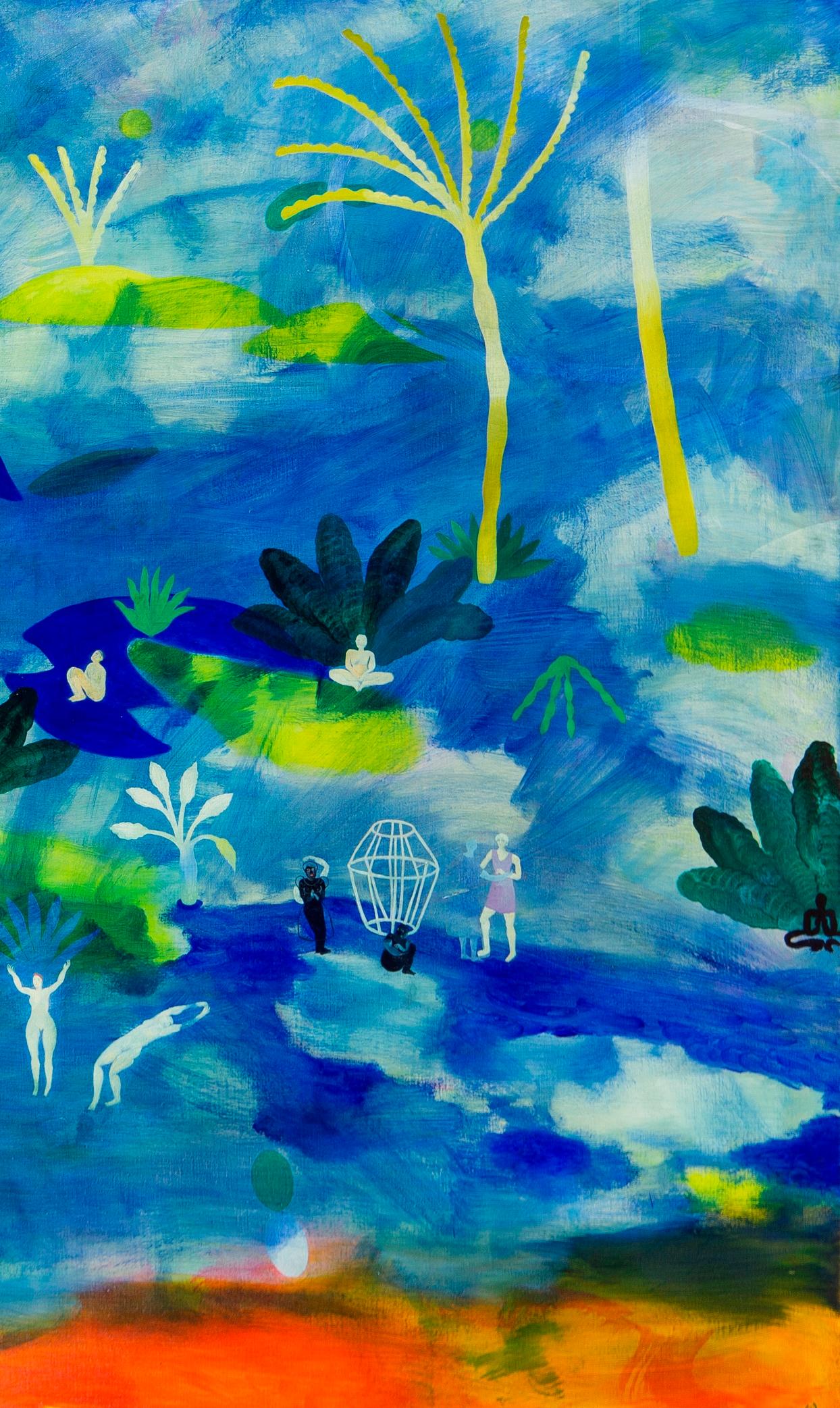 Along the red river Hélène Duclos 21st Century painting contemporary art blue  For Sale 2