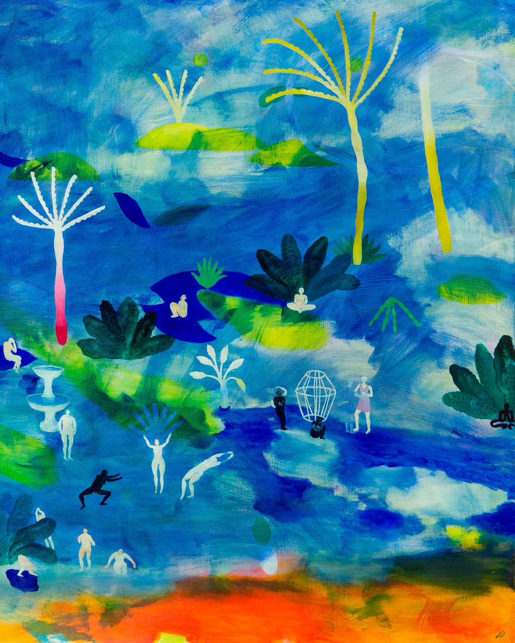 Along the red river Hélène Duclos 21st Century painting contemporary art blue  For Sale 3