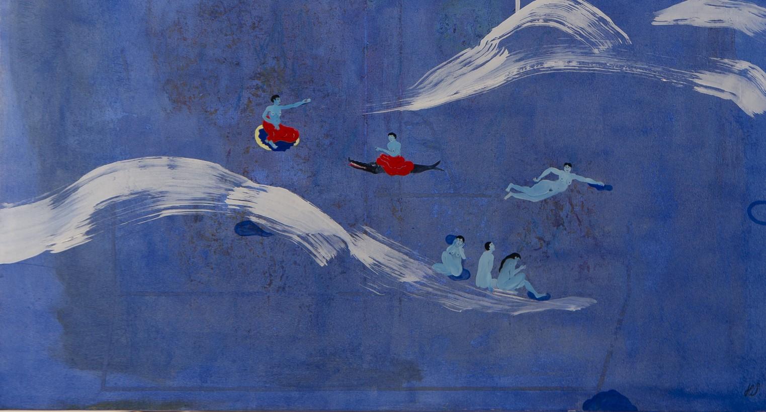Am Meer Hélène Duclos Zeitgenössische Kunst Gemälde blau Landschaft Himmel im Angebot 1