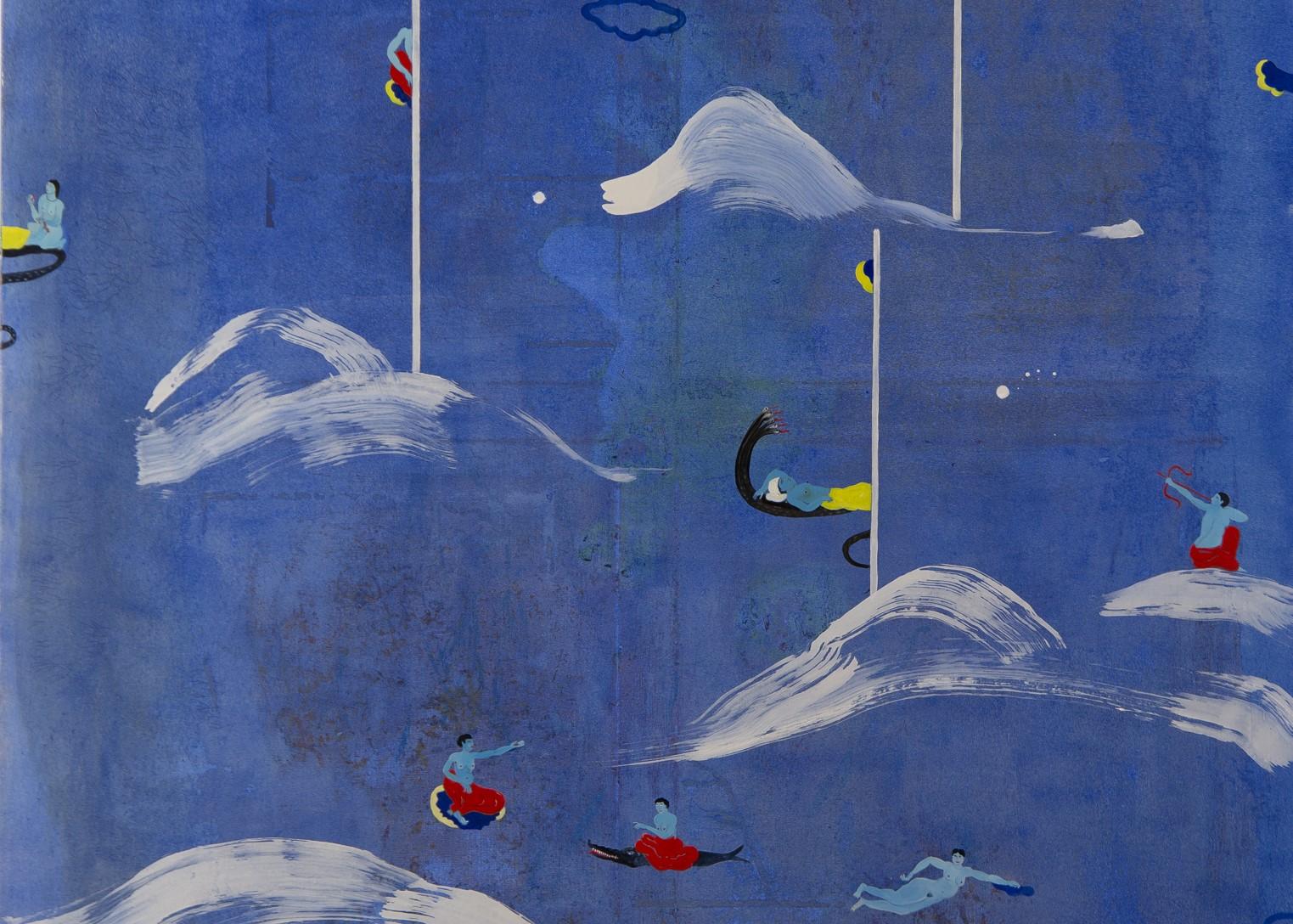 Am Meer Hélène Duclos Zeitgenössische Kunst Gemälde blau Landschaft Himmel im Angebot 3