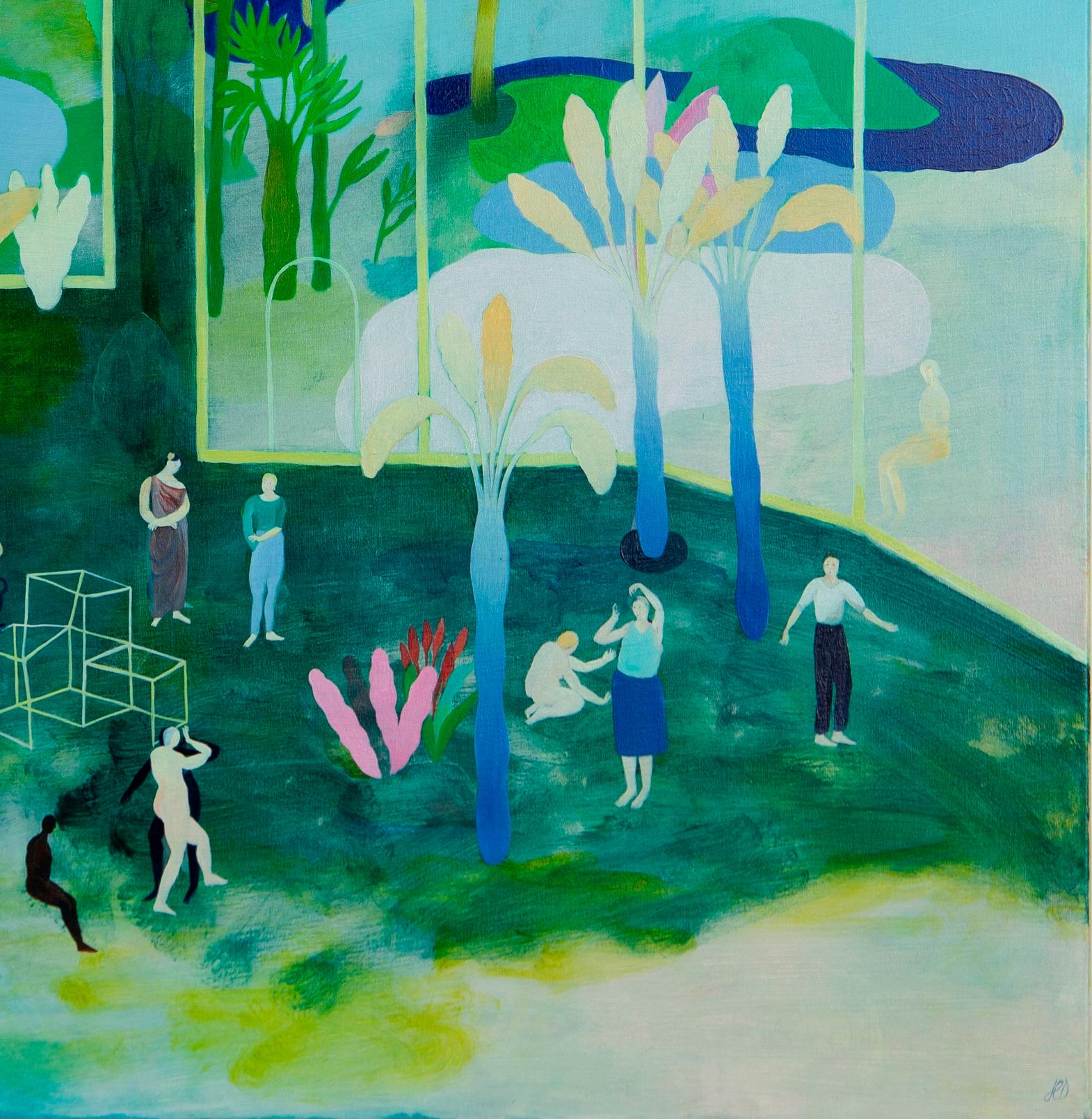 Crossing mirrors #2 Hélène Duclos 21st Century painting landscape art green For Sale 1