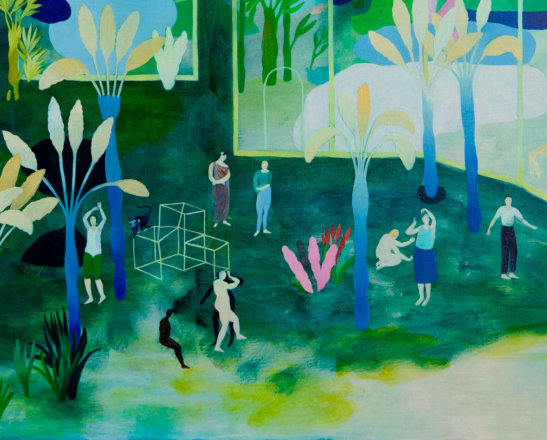 Crossing mirrors #2 Hélène Duclos 21st Century painting landscape art green For Sale 4
