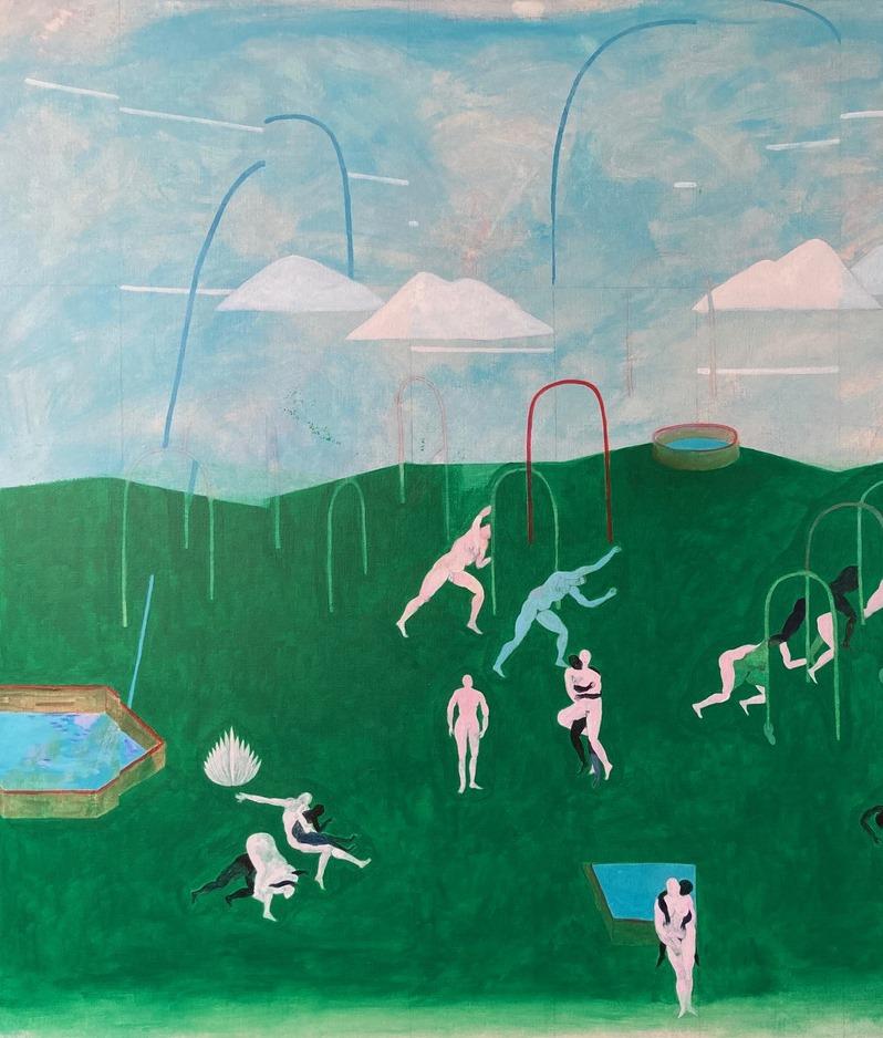 Desviarse de la regla nº 3 Hélène Duclos Pintura de arte contemporáneo paisaje verde en venta 2