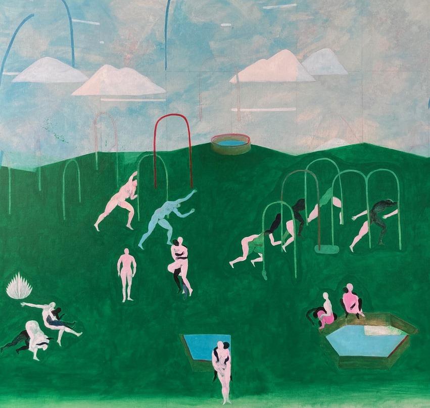 Desviarse de la regla nº 3 Hélène Duclos Pintura de arte contemporáneo paisaje verde en venta 3
