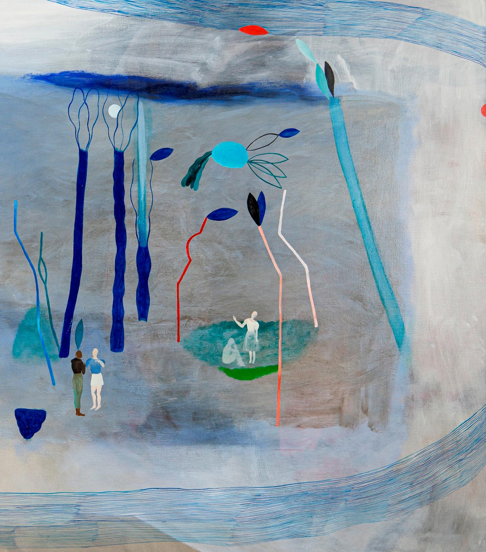 Nicht zurückziehen Sie unsere Schritte #1 - Hlne Duclos, 21. Jahrhundert, Zeitgenössisches Kunstblau (Grau), Figurative Painting, von Hélène Duclos