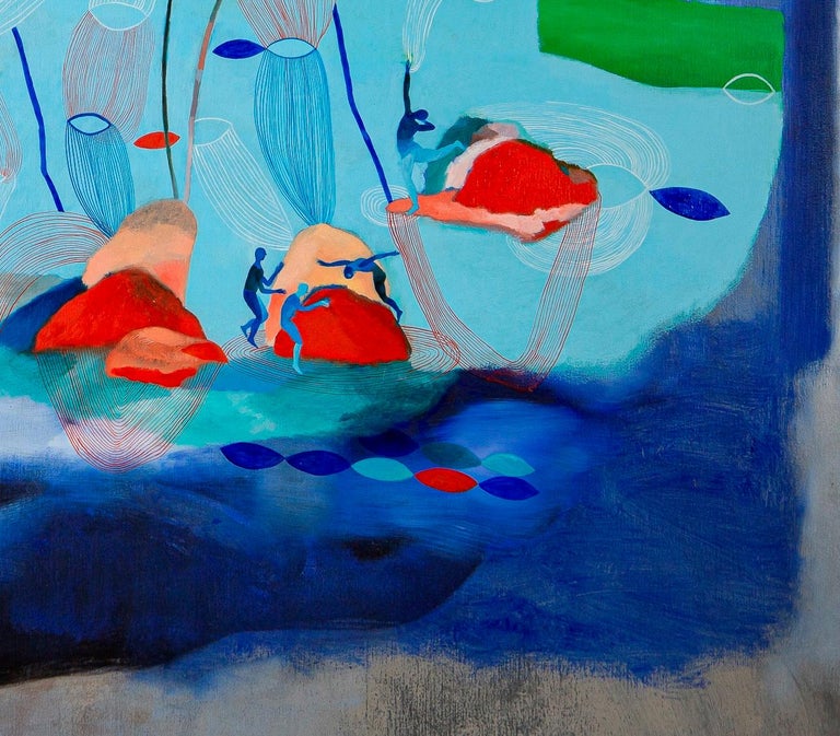 No extenuating circumstances #1 Hélène Duclos 21st Century Contemporary art blue - Blue Figurative Painting by Hélène Duclos