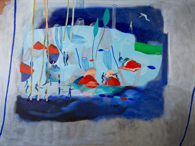 No extenuating circumstances #1 Hélène Duclos 21st Century Contemporary art blue - Painting by Hélène Duclos