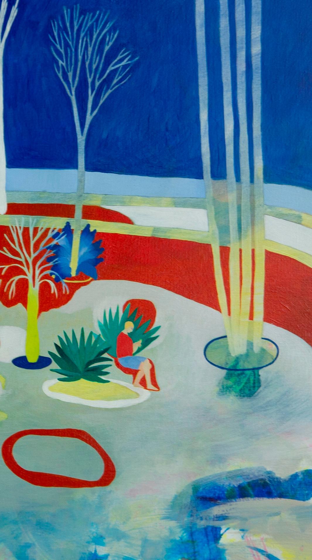 Distorsion du signal #1 Hélène Duclos peinture 21ème siècle paysage bleu rouge art en vente 1