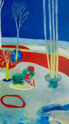 Distorsione del segnale #1 Hélène Duclos 21° secolo pittura paesaggio blu rosso arte