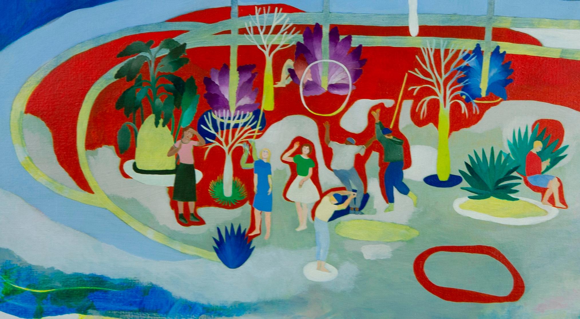 Signal distortion #1 Hélène Duclos 21st Century painting landscape blue red art For Sale 2