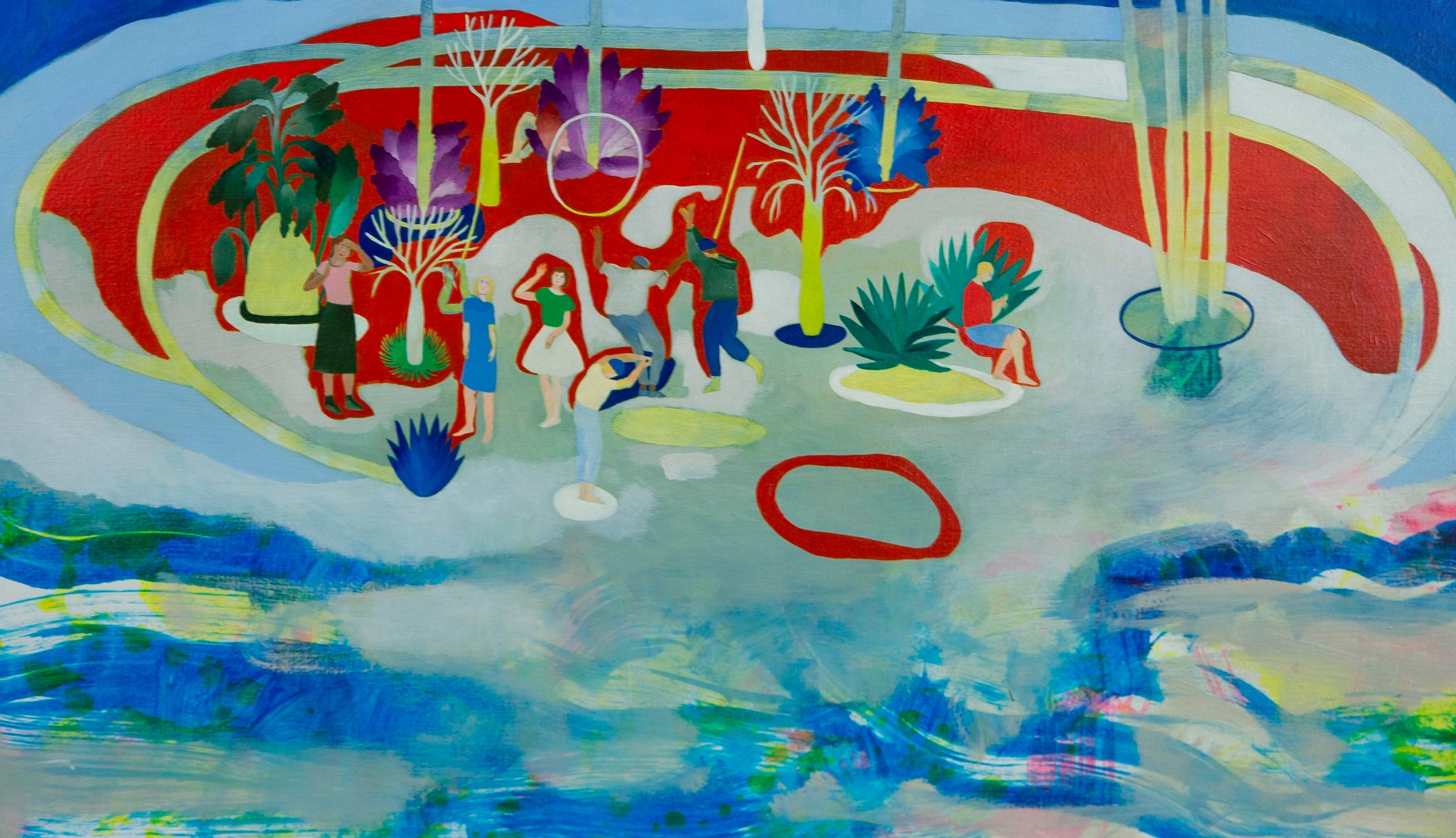 Distorsion du signal #1 Hélène Duclos peinture 21ème siècle paysage bleu rouge art en vente 4