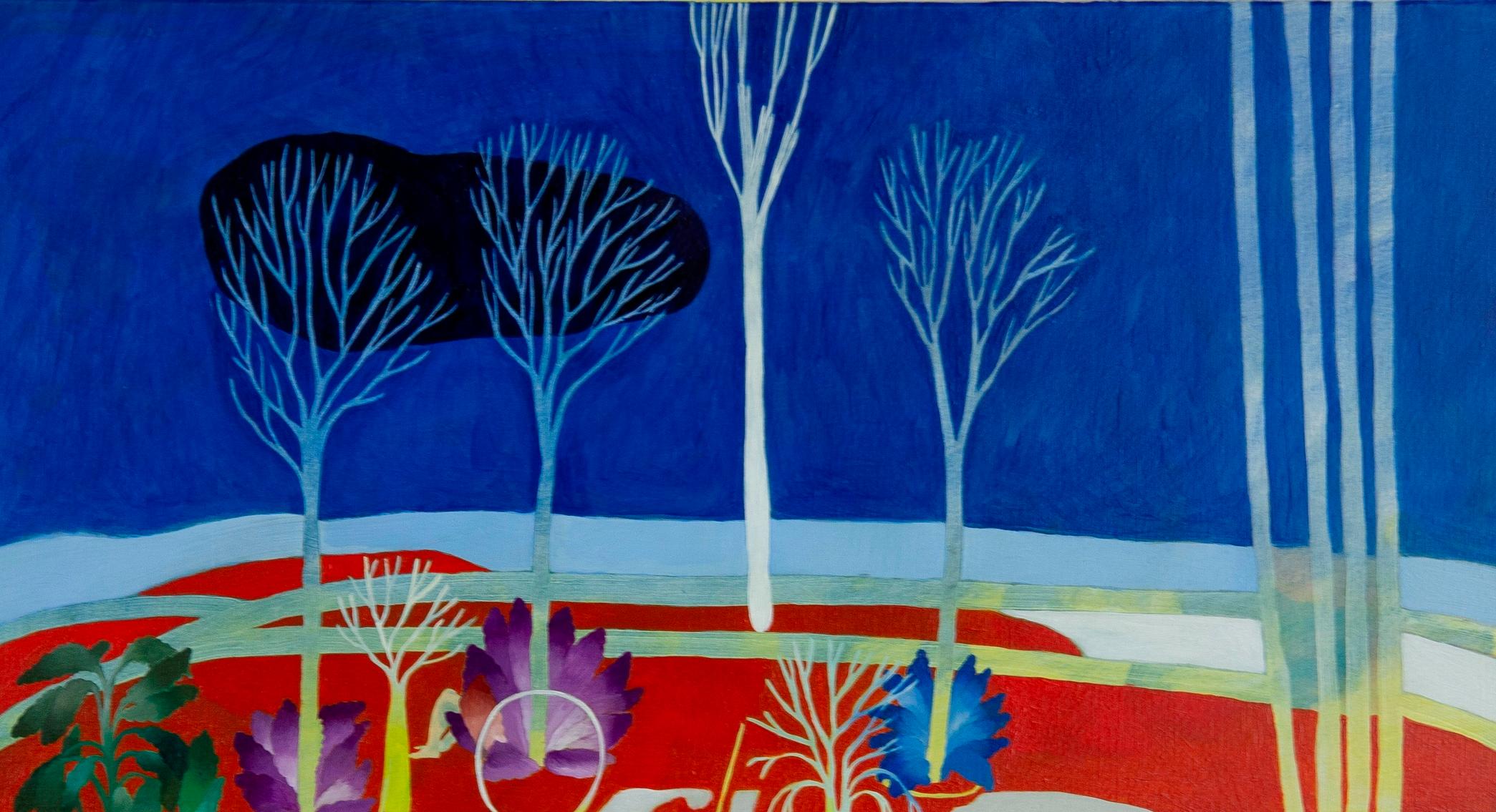 Distorsion du signal #1 Hélène Duclos peinture 21ème siècle paysage bleu rouge art en vente 5